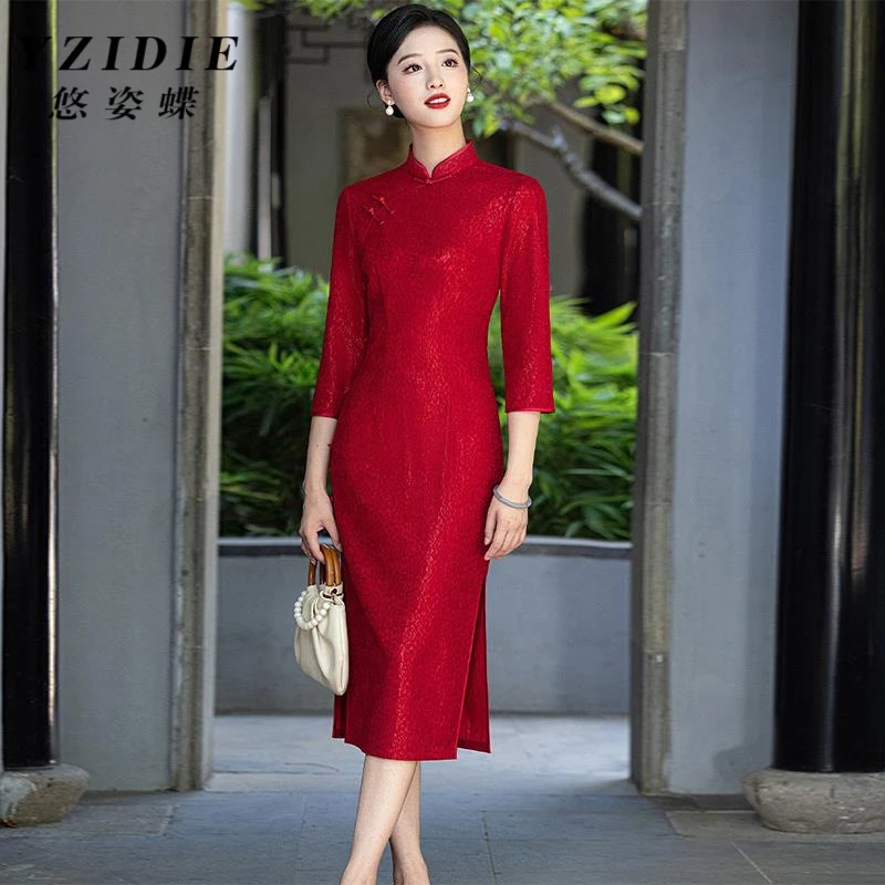 高端红色旗袍女2025春季新款显白气质回娘家日常妈妈喜婆婆婚宴装