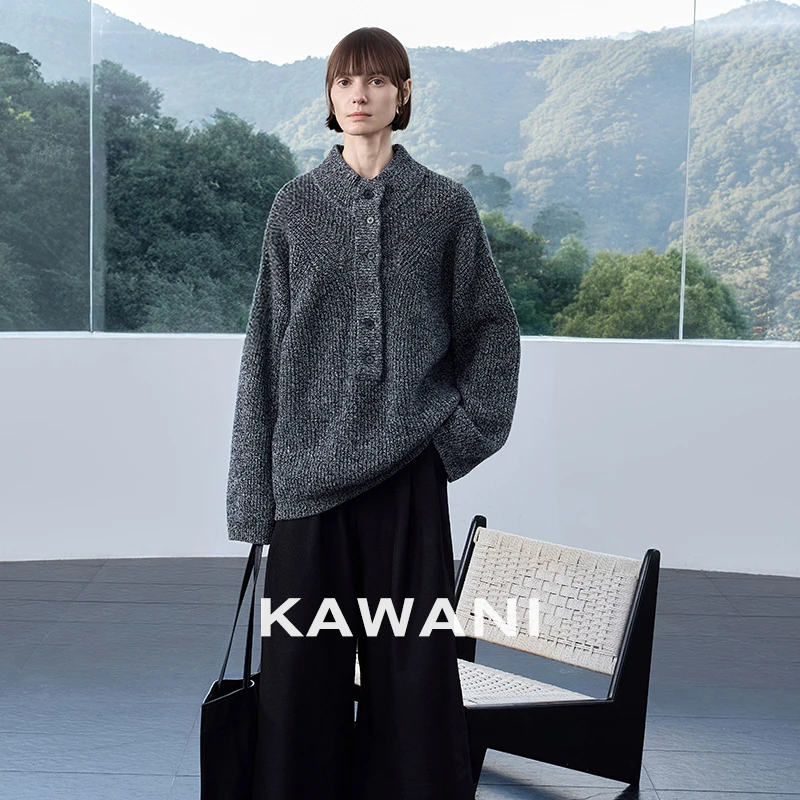 【KAWANI】羊毛冬季夹花开衫针织羊毛外套