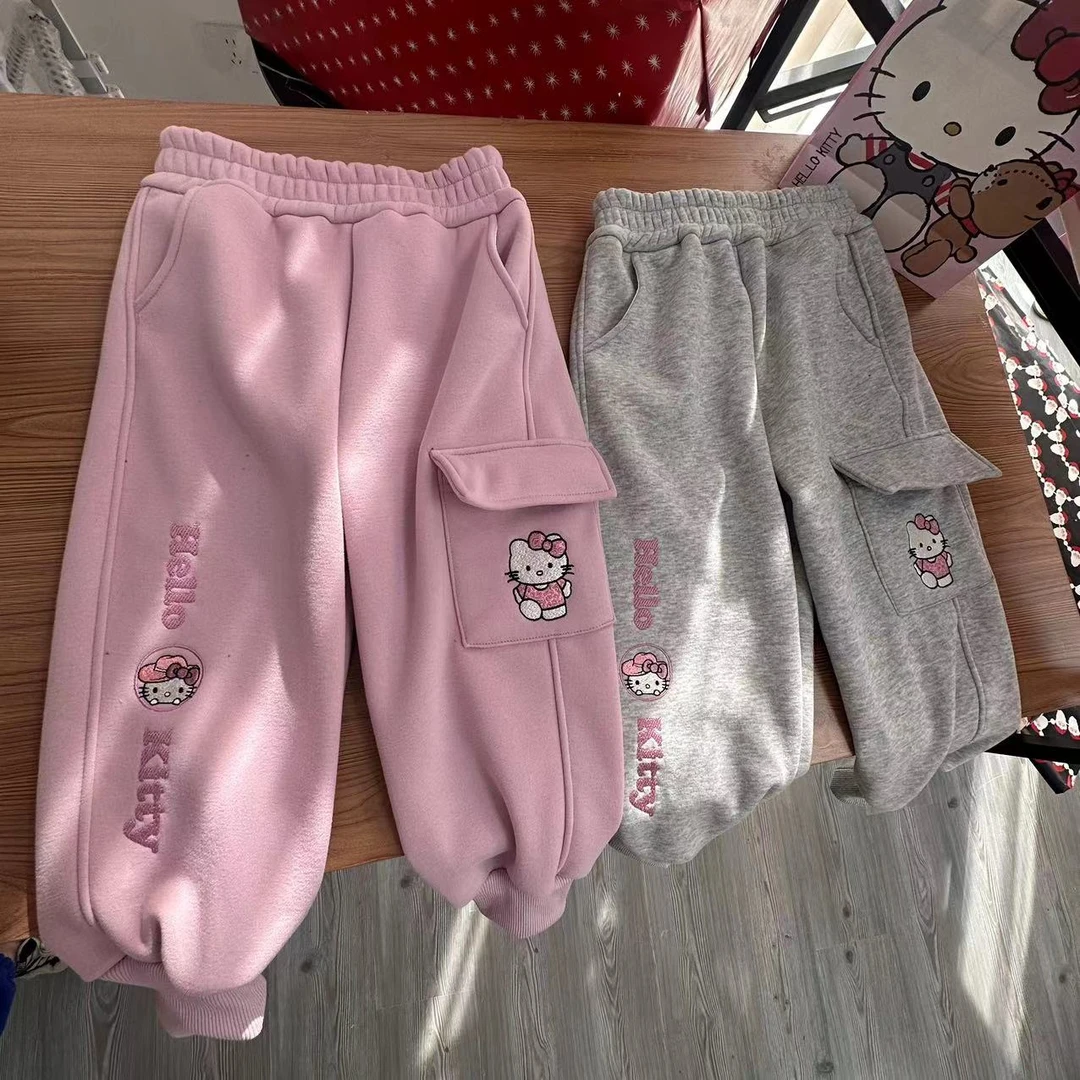 清仓  kitty猫！儿童女童猫咪休闲裤外穿大口袋休闲加绒工装裤