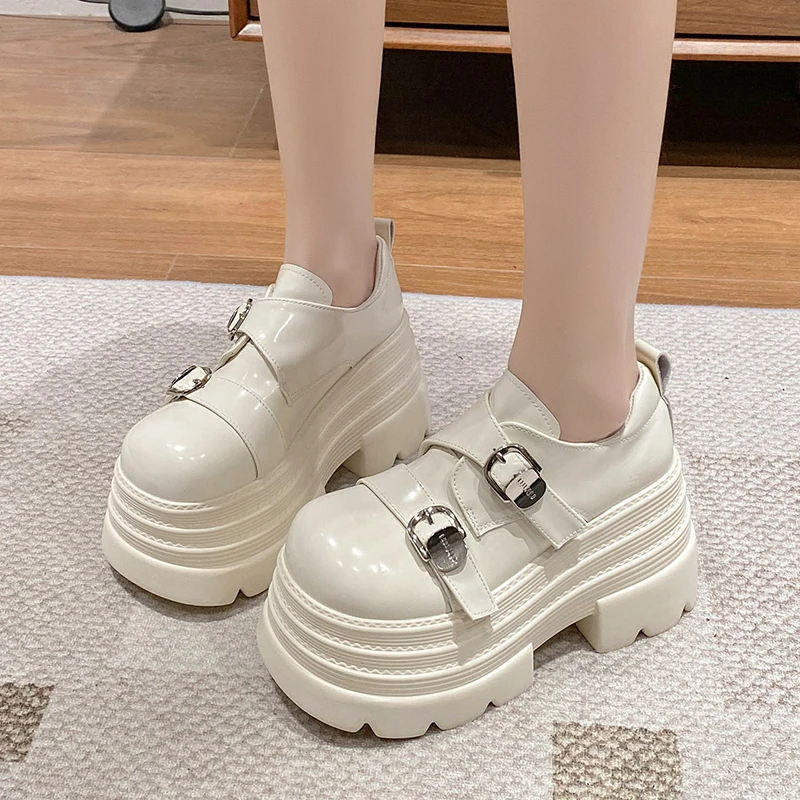 厚底乐福鞋女2025春款英伦风小个子增高10cm松糕女鞋百搭JK小皮鞋