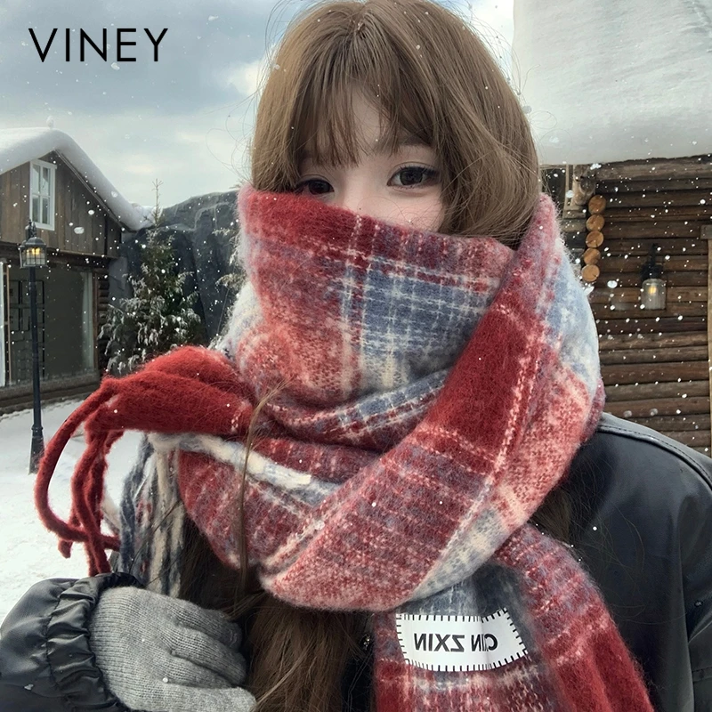 Viney围巾女保暖轻奢韩版格子流苏保暖披肩生日礼物送女友送老婆