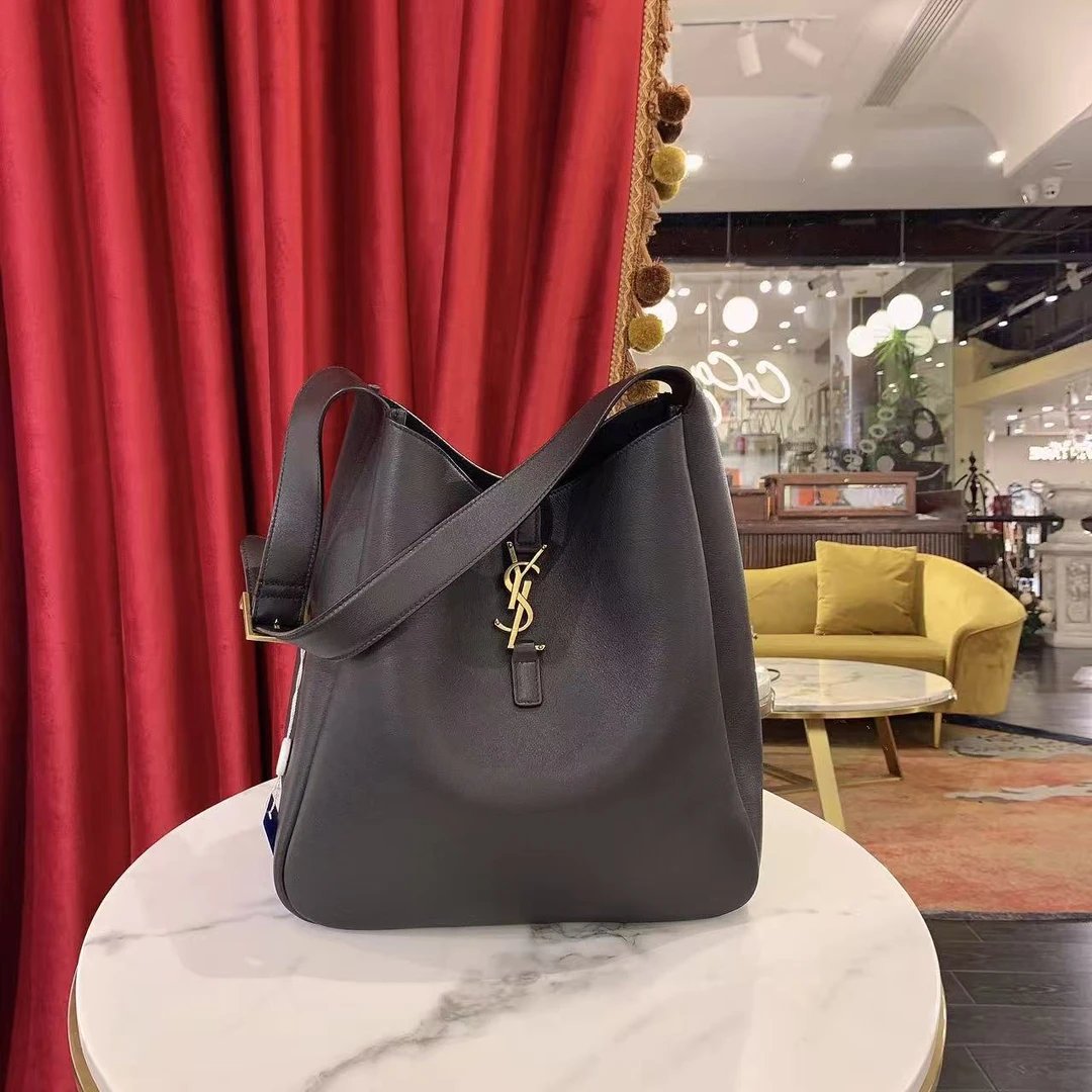 95新 YSL/圣罗兰 GGSLe5a7 hobo大号黑金牛皮单肩包28139552