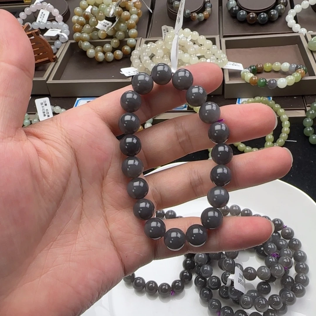 和田玉未镶嵌手链卡10紫罗兰色烟紫，85