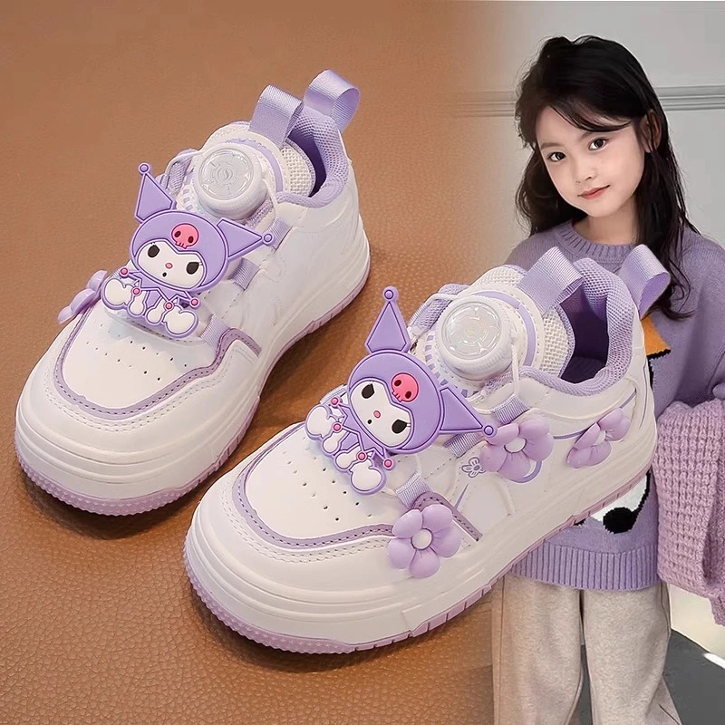 库洛米女童运动鞋卡通可爱2025春秋花朵儿童软底鞋中大童时尚板鞋