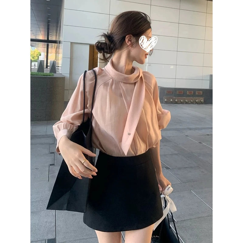 粉色法式小资上衣长袖衬衣秋季2025新款衬衫女高级感轻奢减龄洋气