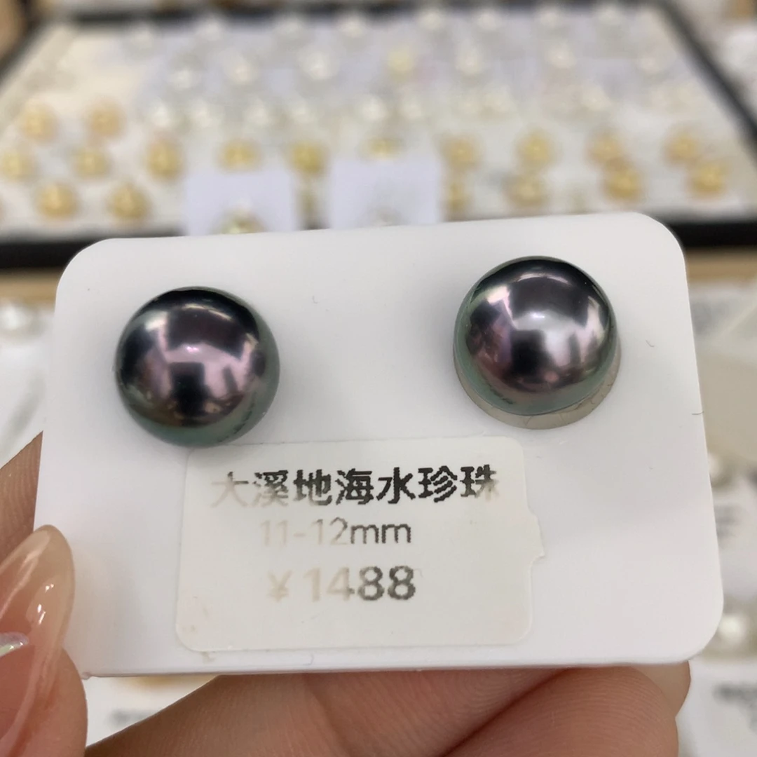 海水珍珠裸珠大溪地近正圆强光对珠11-12mm