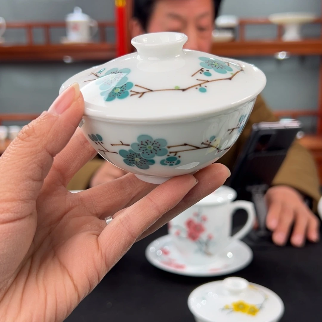 翠竹绿梅9厘米盖碗