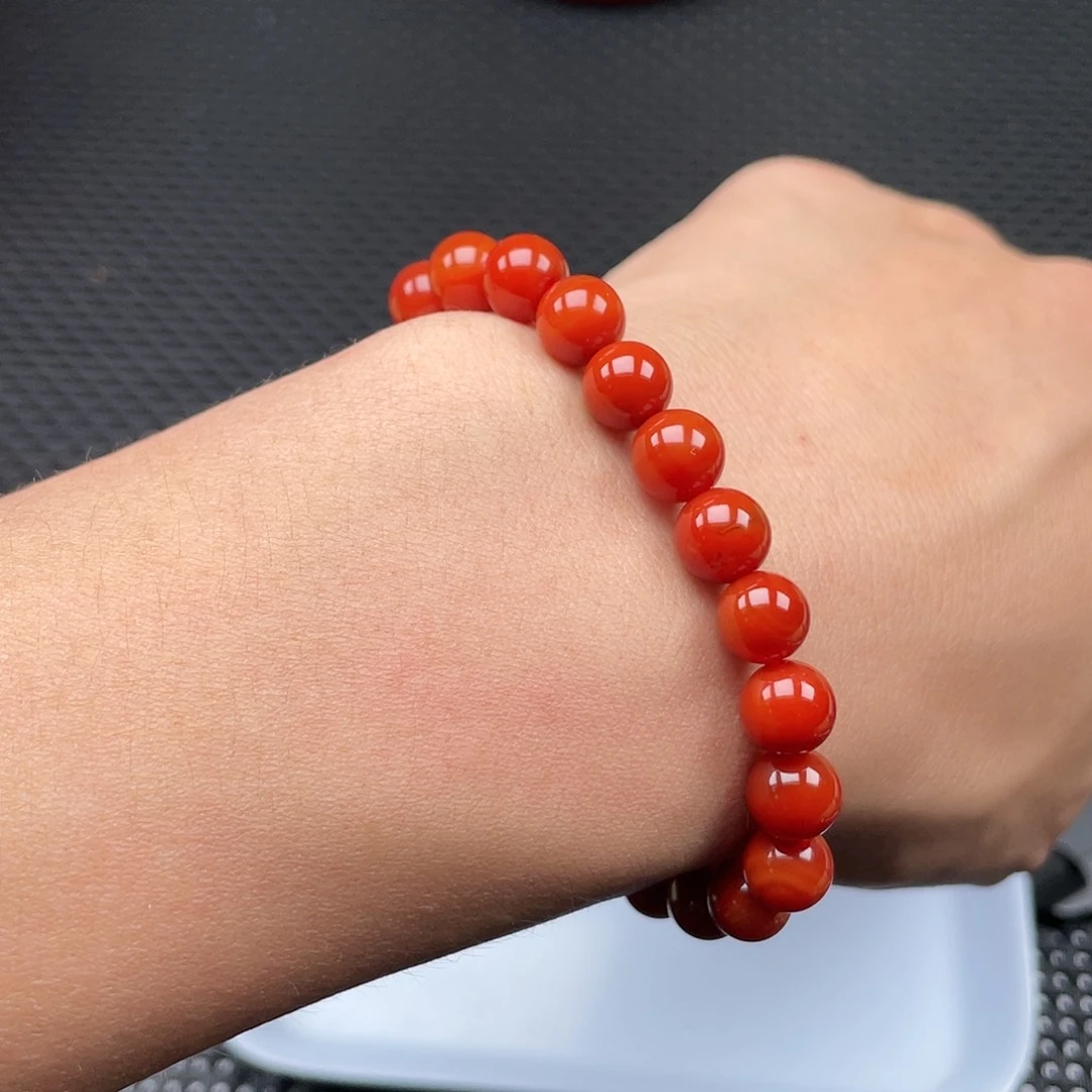 南红玛瑙8mm柿子红圆珠手链整串23颗未镶嵌