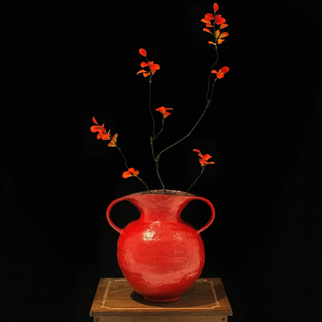 复古双耳花瓶 高24cm口12cm 故宫红艺术花器景德镇水培陶瓷花瓶