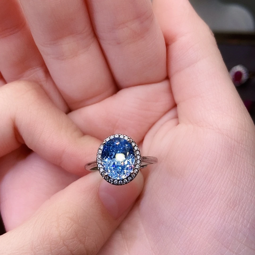 银S925镶嵌戒圈海蓝宝石