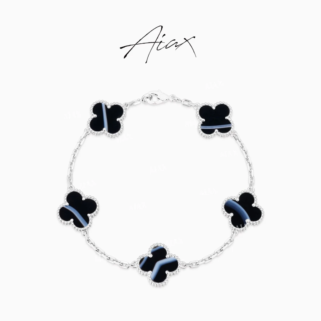 AIAX【四叶】年货节 925银经典时尚百搭轻奢四叶黑色手链TSS8656