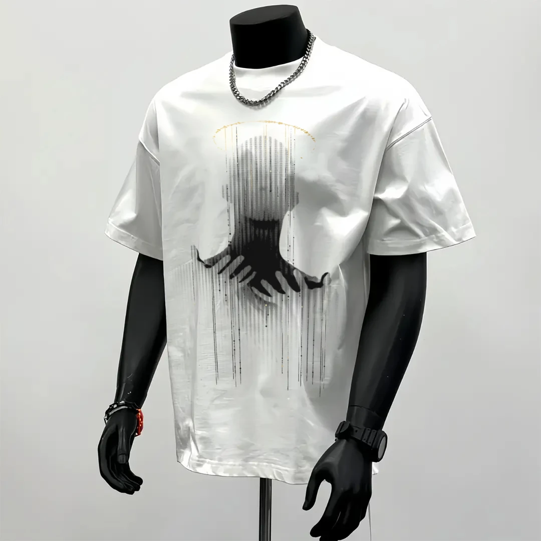 100%纯棉320克重磅网红半袖欧美宽松潮流ins设计师圆领男士时尚