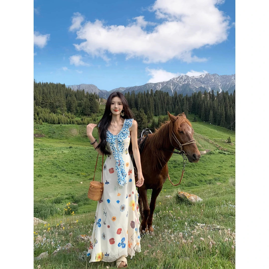 法式连衣裙夏季一颗甜桃yikett杜乐丝花园印花连身裙女碎花小裙子