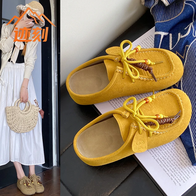 女鞋冬季懒人一脚蹬博肯单鞋配裙子增高厚底包头韩版简约痞帅显瘦