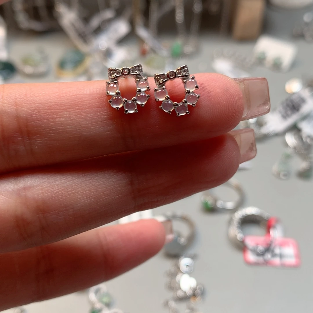 翡翠银S925镶嵌颈饰耳钉