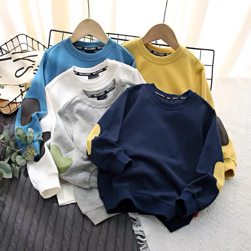 春秋季儿童纯色中大童圆领休闲卫衣 6036