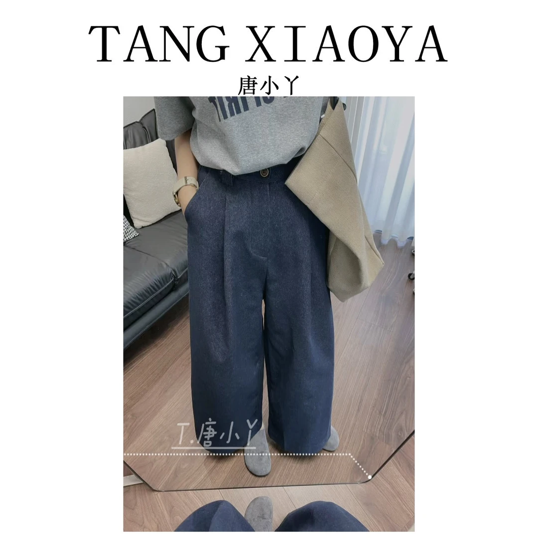 唐小丫|通勤厚款休闲裤休闲风薄款九分裤阔腿裤直筒裤长裤1019