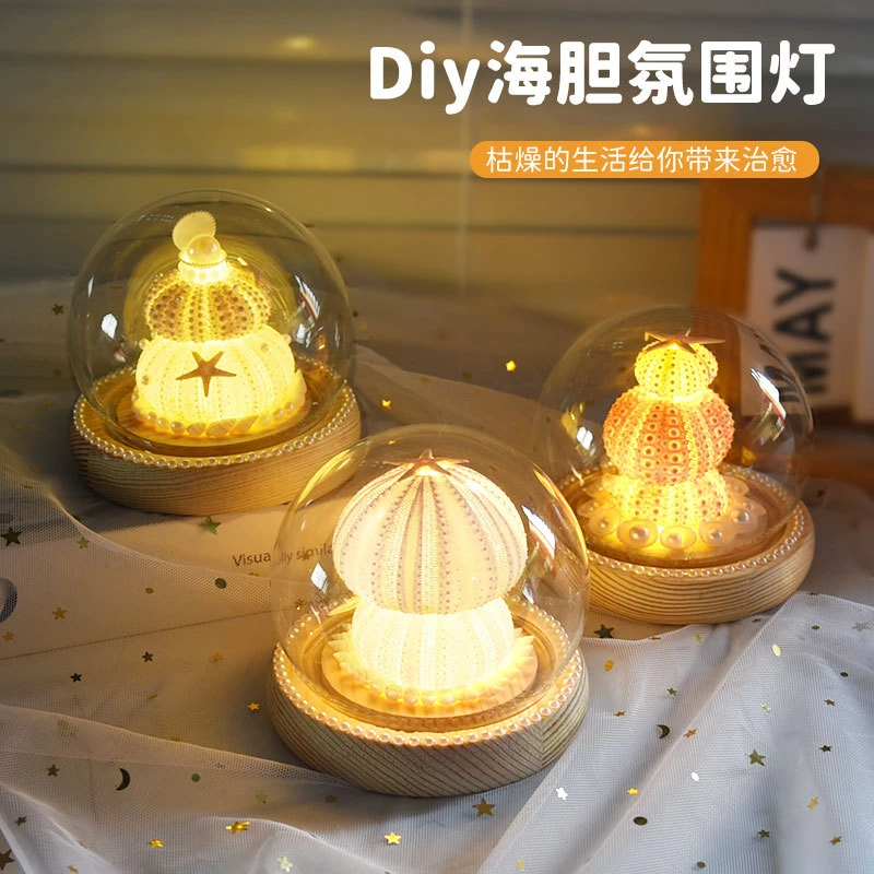 海胆氛围灯diy材料包手工制作圆球玻璃罩小夜灯海星摆件生日礼物
