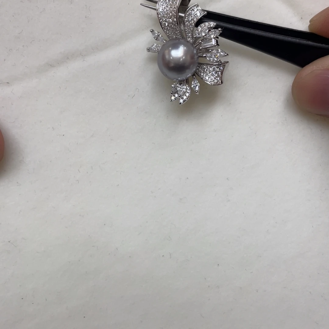 银S925镶嵌海水珍珠吊坠(不含链)