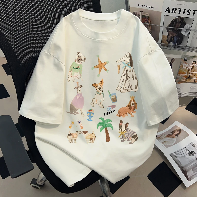 jtrt美式可爱趣味印花重磅圆领纯棉短袖T恤男女夏季潮牌正肩半袖