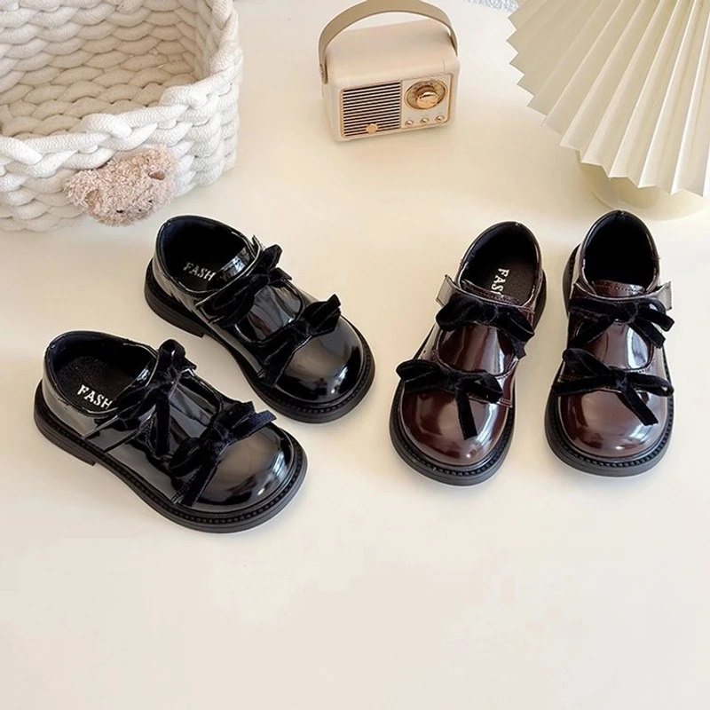 女童小皮鞋2025春季新款时尚蝴蝶结儿童百搭单鞋小女孩洋气乐福鞋