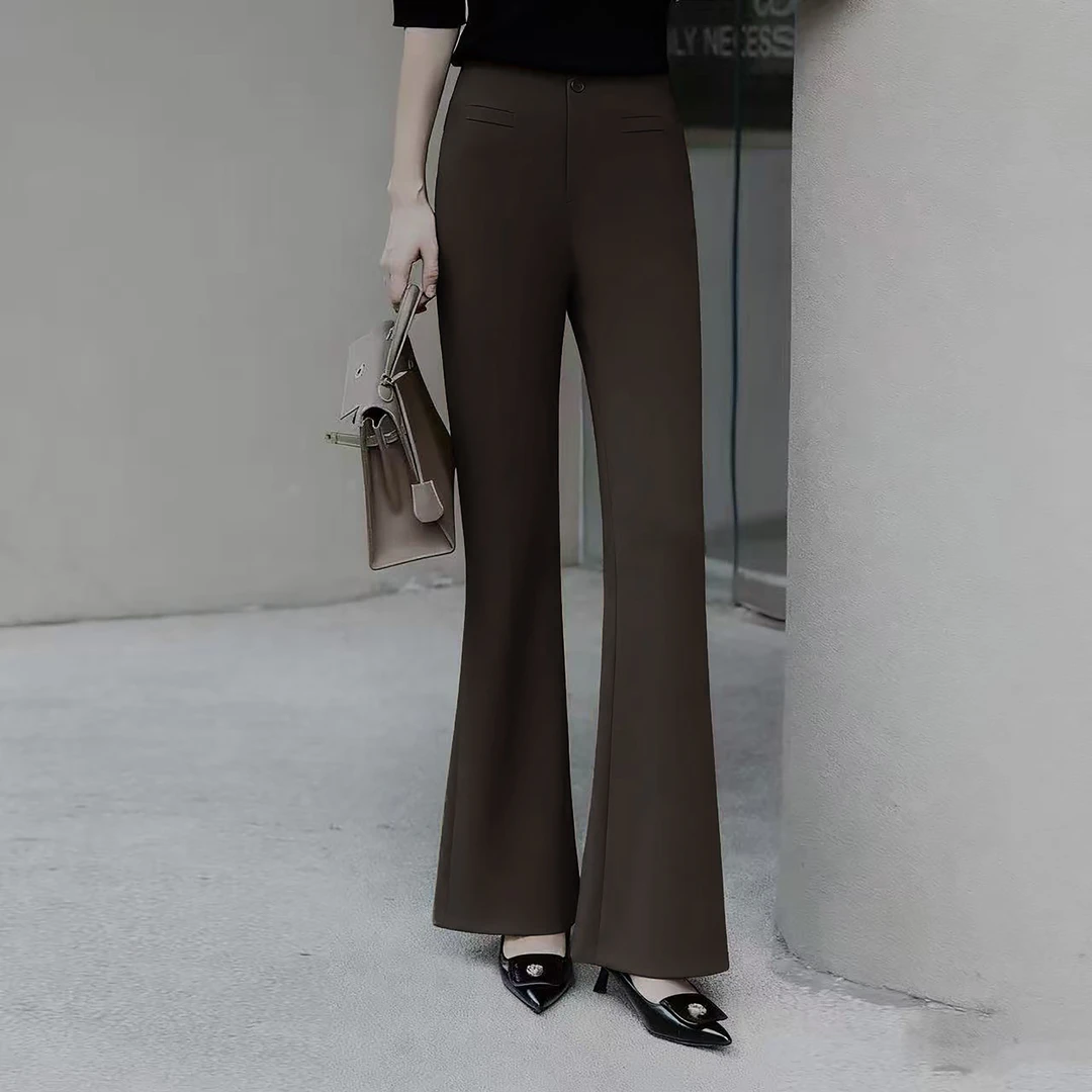 【ZM纵美】春秋款中高腰显瘦显腿长弹力咖色喇叭裤225392-2