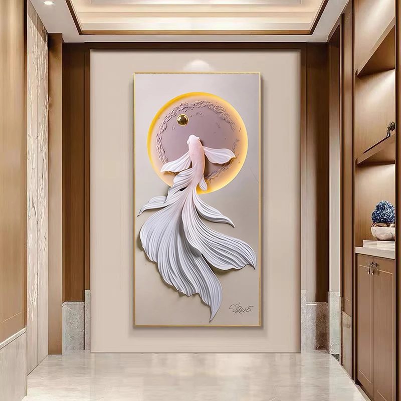 年年有鱼进门入户玄关装饰画大气轻奢高档挂画高级感走廊过道壁画