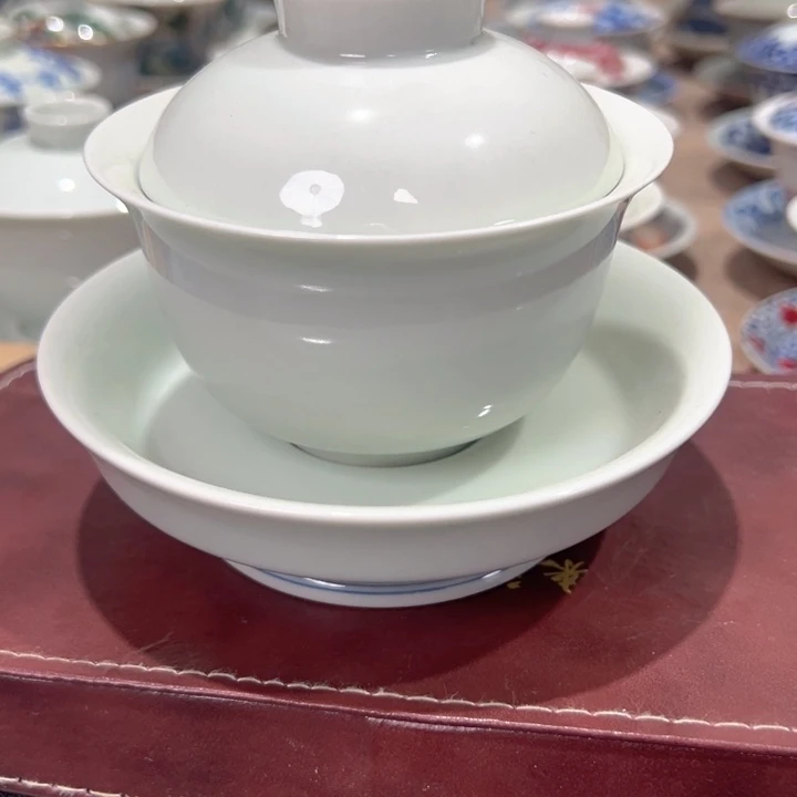 瓷片白素胎盖置元宝盖碗微