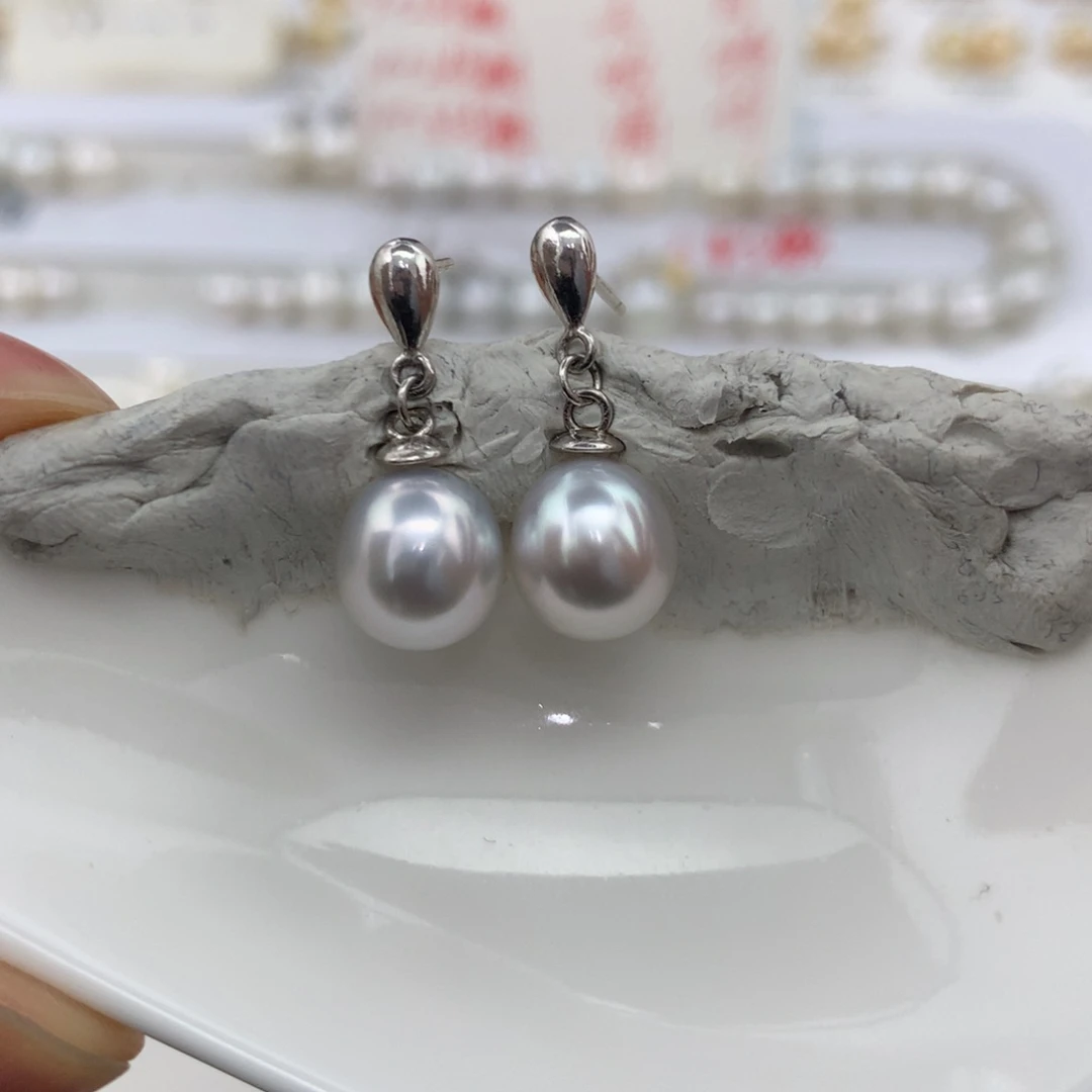 未镶嵌耳饰海水珍珠银蓝8.8mm裸珠