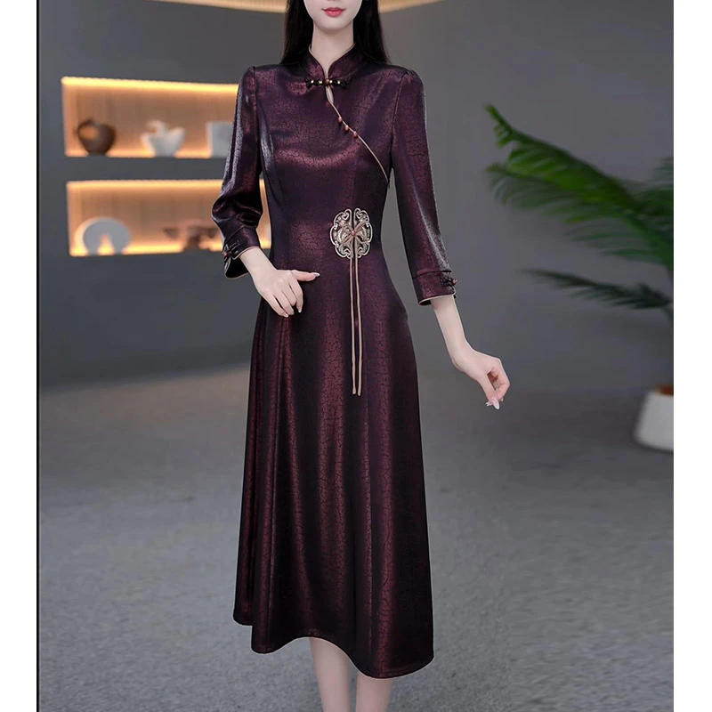 DBF-25A256YR 新中式改良旗袍2025新款气质减龄显瘦连衣裙 M-5XL