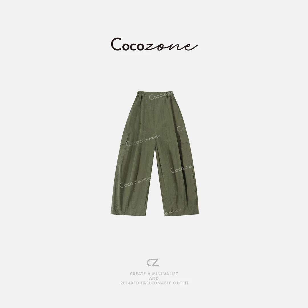 COCO ZONE 刘一一  松紧设计感褶皱阔腿工装休闲裤CD2A0393