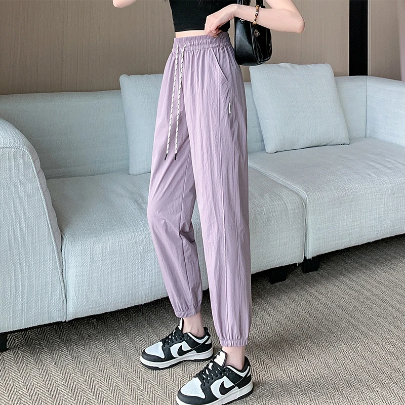 2025新款夏季薄款运动裤女薄款显瘦高腰哈伦防晒凉裤速干裤子