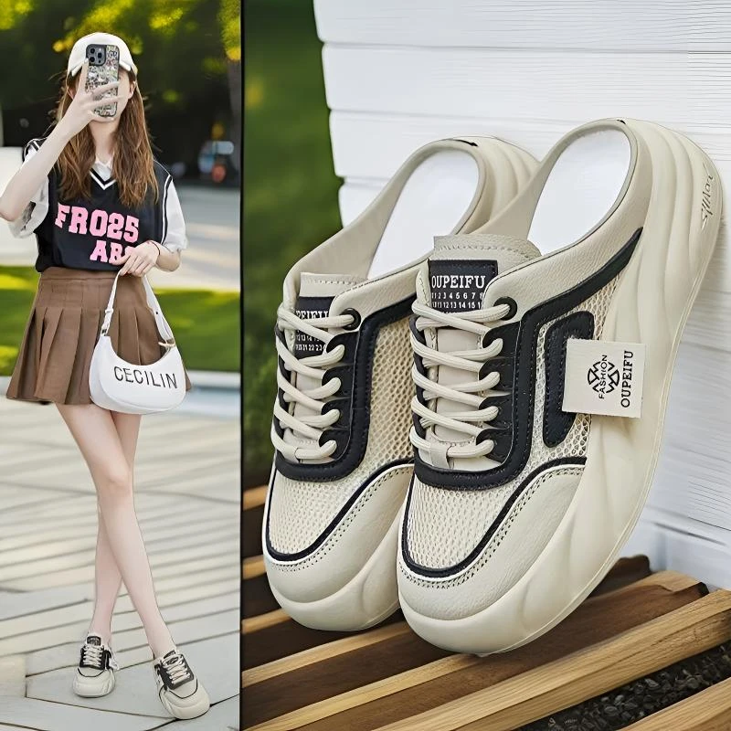 【商场专柜品质】2024网红夏季新款厚底网鞋时尚无后跟半拖鞋软底