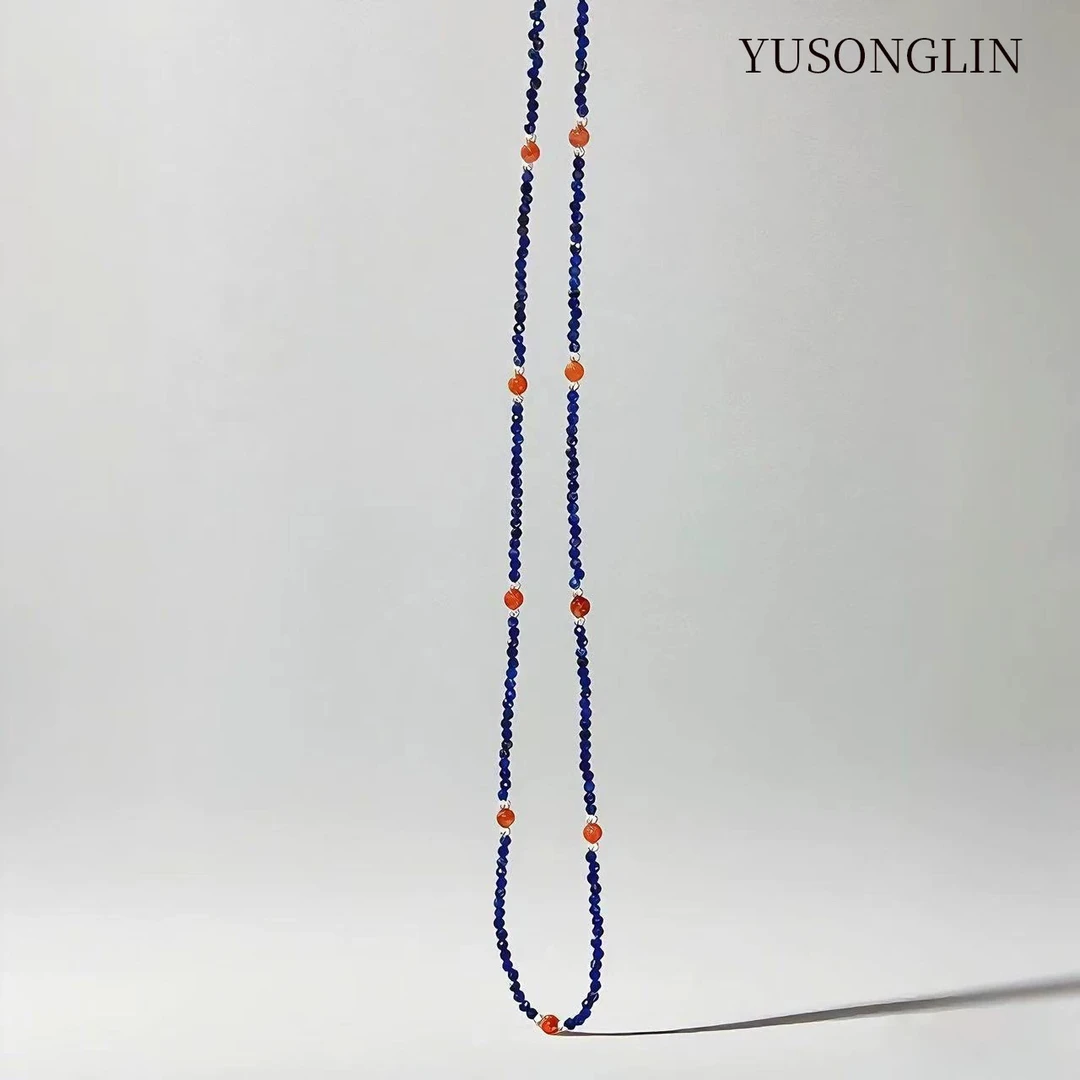 YUSONGLIN原创轻奢青金石刻面南红s925银项链颈饰配链礼物女