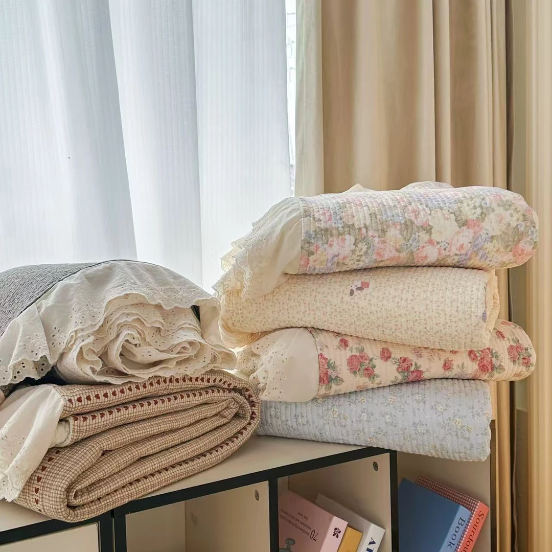 韩版小碎花床盖A类母婴级全棉双层纱布加厚夹棉床盖