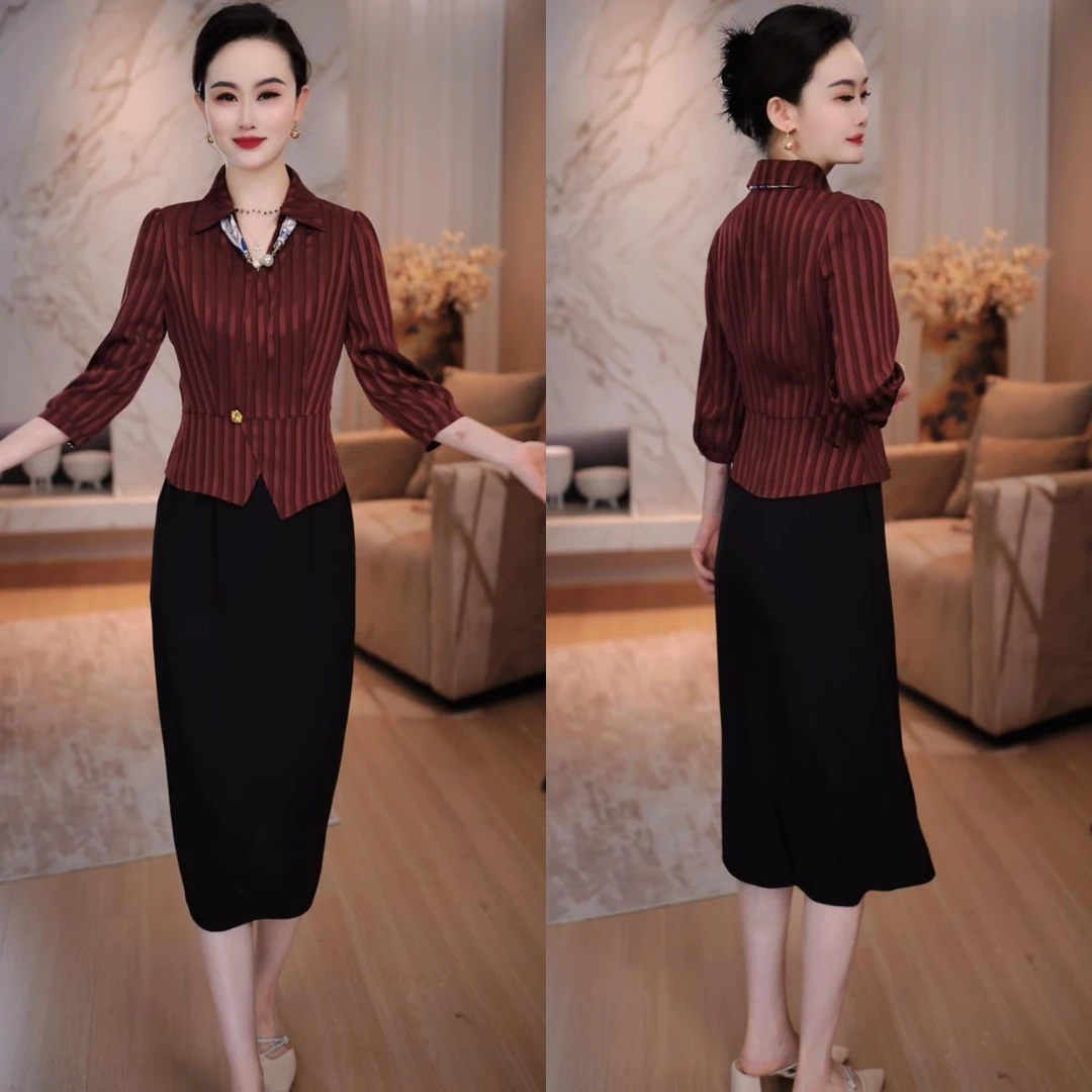 2025早秋新款洋气时尚减龄职业气质修身显瘦中长款连衣裙M-5XL