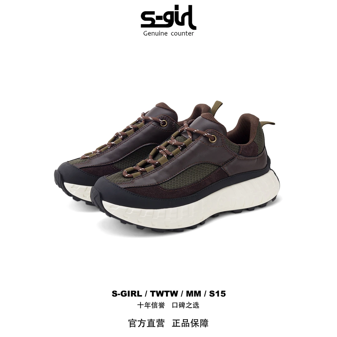 SGIRL TWTW复古拼色运动鞋女2025新款时尚增高休闲松糕厚底阿甘鞋