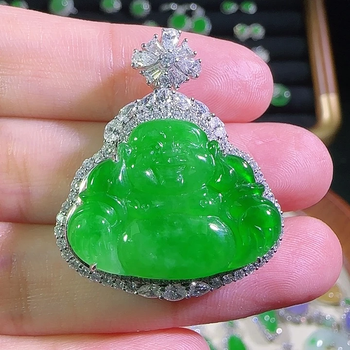 翡翠18K金镶嵌吊坠(不含链)?