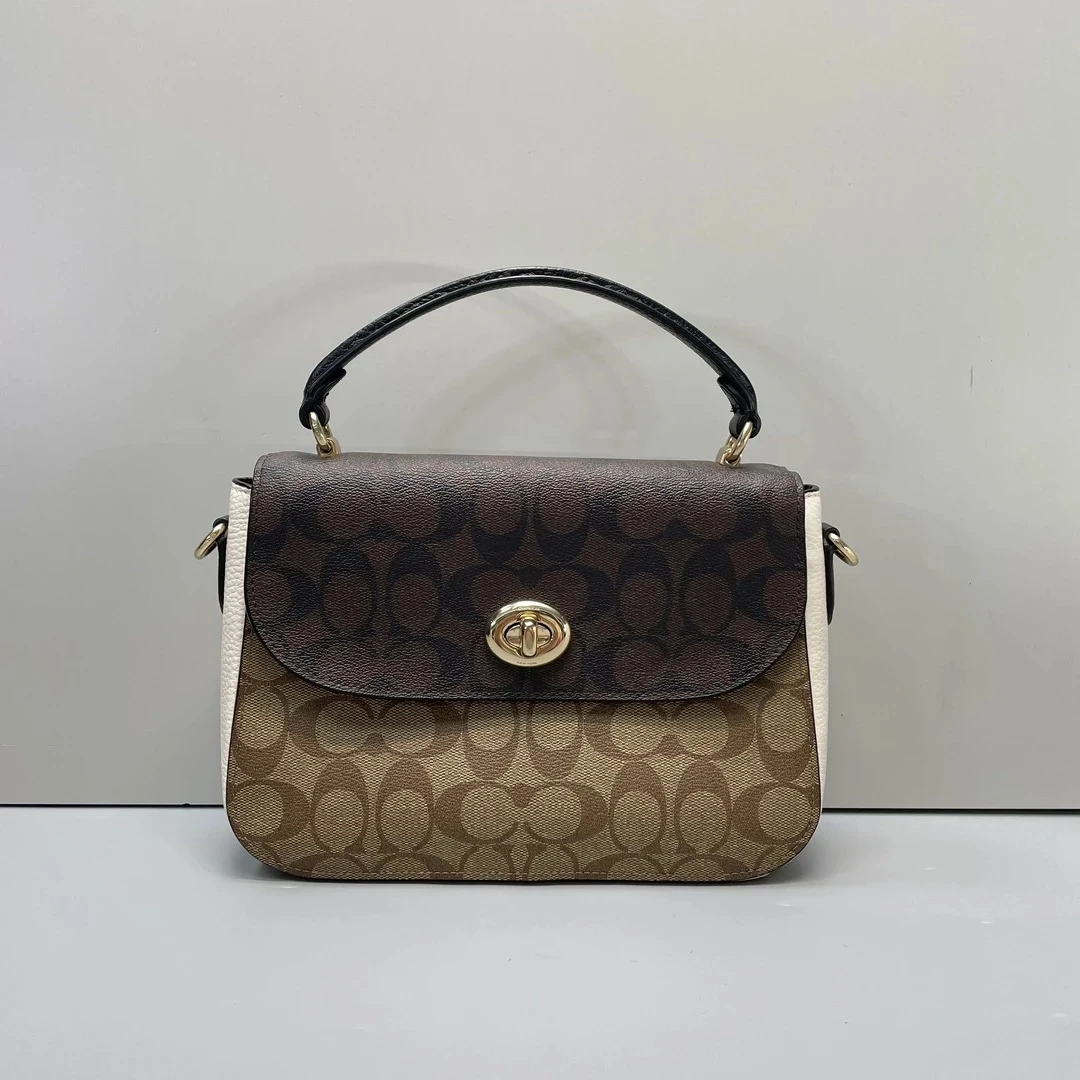 90新 COACH/蔻驰 marlie黑拼老花邮差包 24x18x7cmE041712