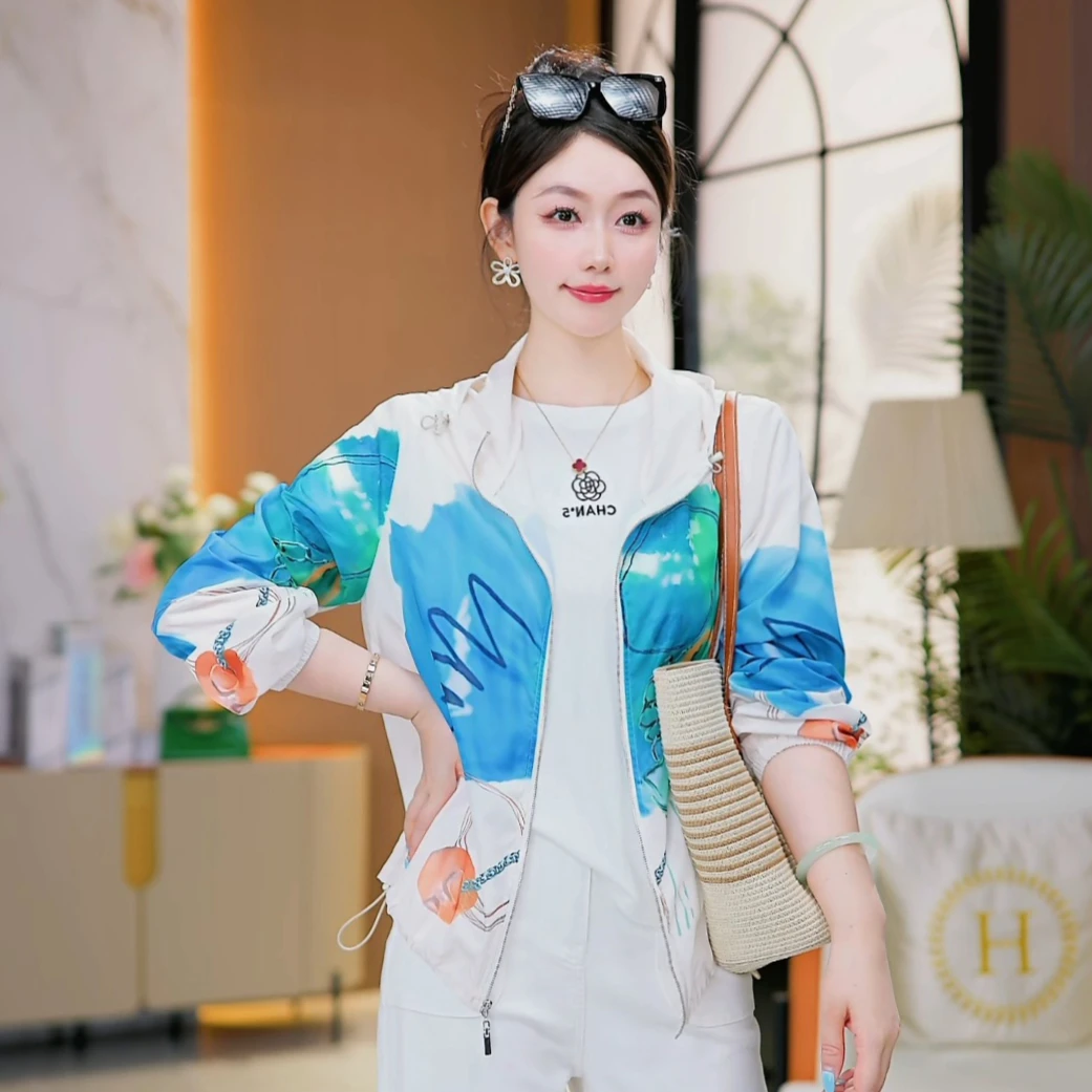 现货【海洋诗篇】时尚防晒服夏季薄款小个子宽松百搭连帽高级感外套