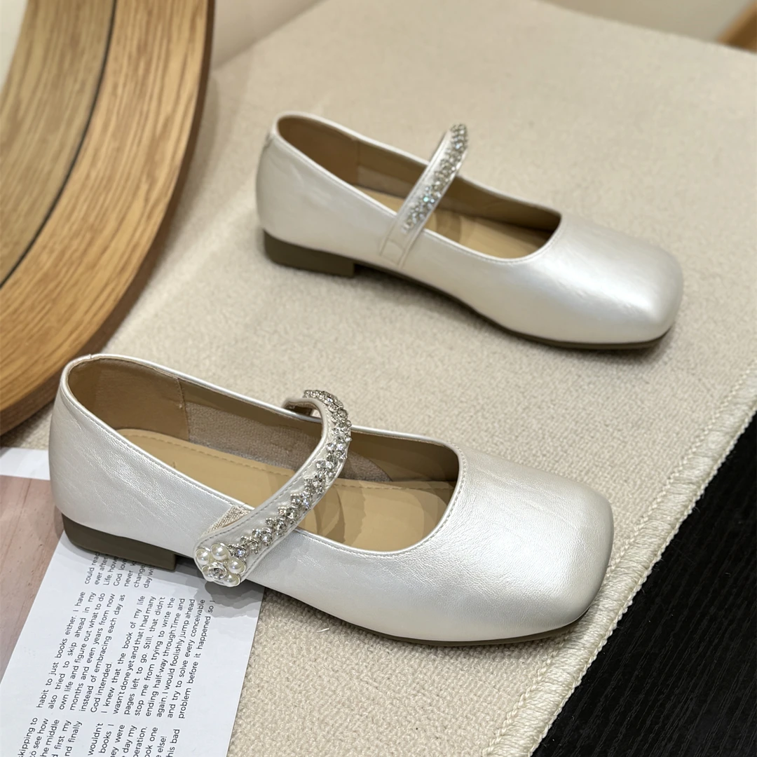 法式时髦气质水钻玛丽珍单鞋女2025新款夏季平底洋气仙女风晚晚鞋