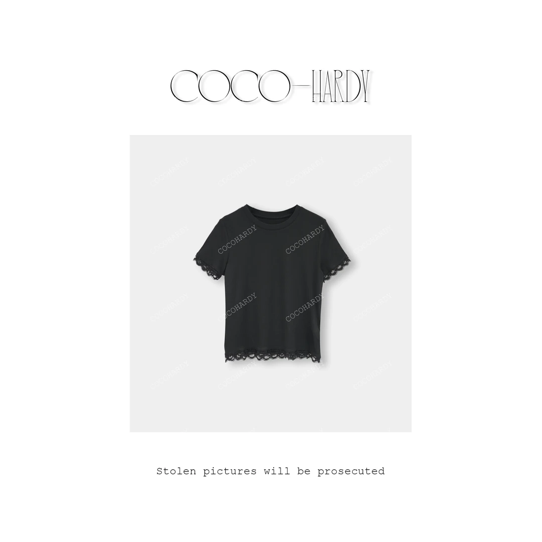 COCOHARDY新款时尚蕾丝花边时髦辣妹短袖打底衫T恤女CC2503-5042