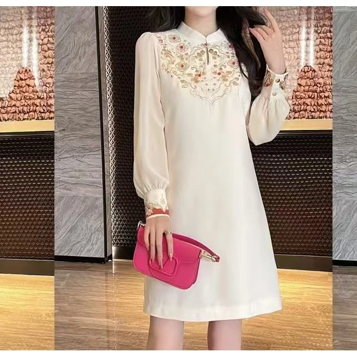 【南油玲姐】白色长袖连衣裙84818