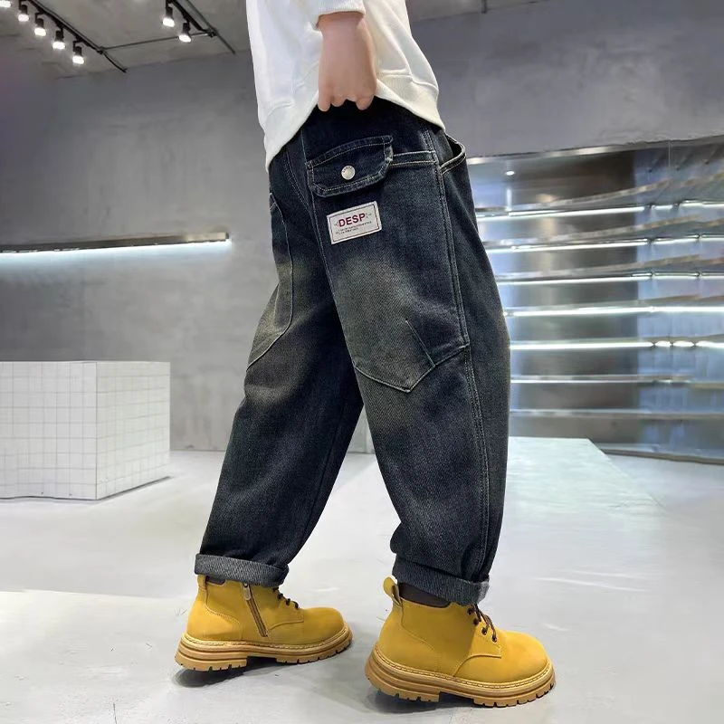 502137童装牛仔裤2025新款春季宝宝韩版弹力潮酷洋气男孩牛仔长裤