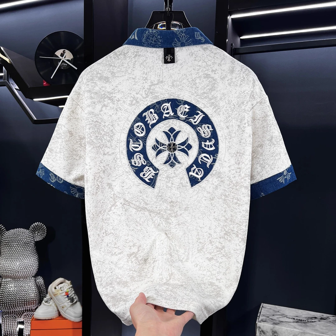 欧洲站2025新款夏季男士高端重工刺绣短袖T恤POLO衫翻领半袖男装