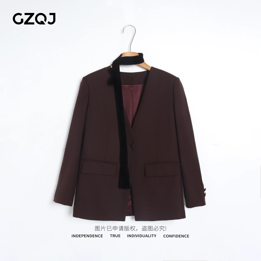 老琴私服【暮光】欧若风设计感气质小西装V领外套女秋季新款 35012