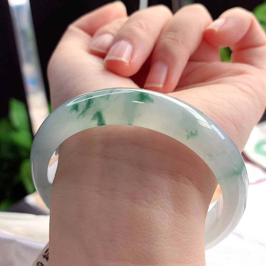 未镶嵌手镯翡翠52-53圈口冰底生花10号