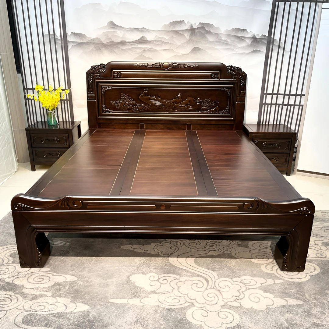 新古典床【兰亭序】全实木雕花床主卧室大床家用实木雕花成套双人床