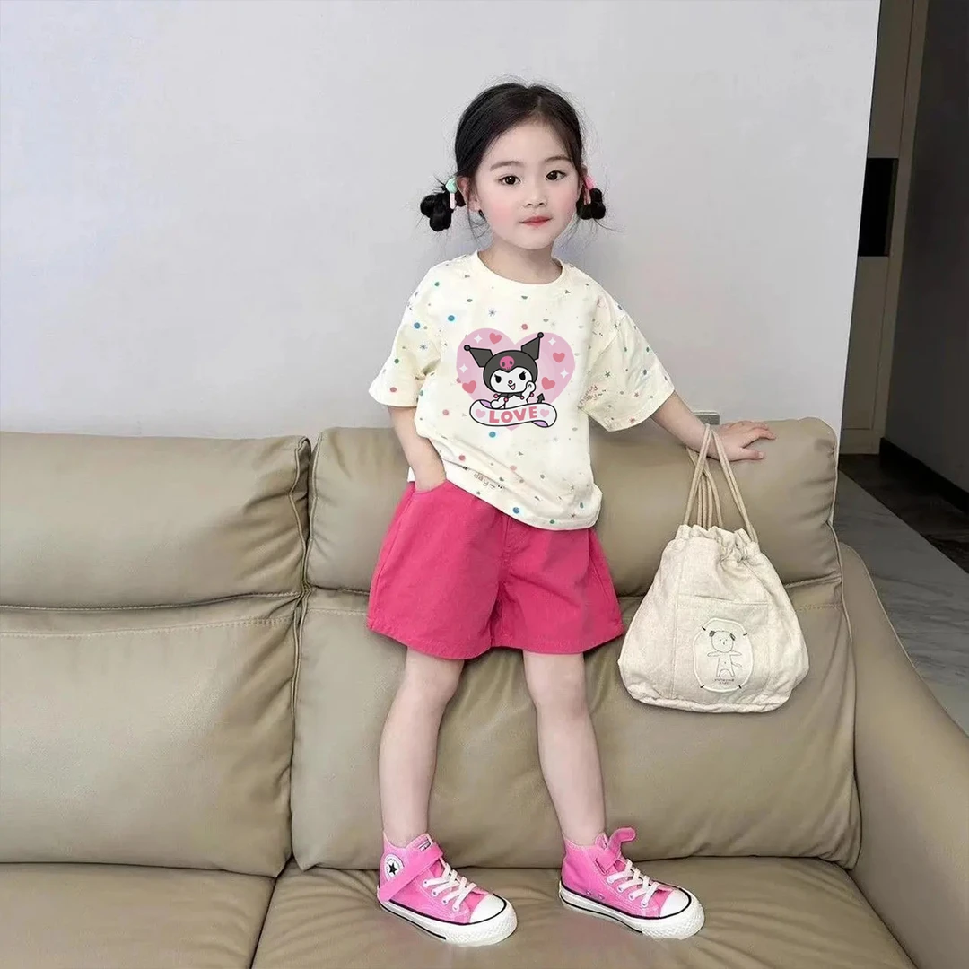 女宝宝韩系卡通套装夏季新款儿童洋气可爱休闲短袖T恤短裤两件套