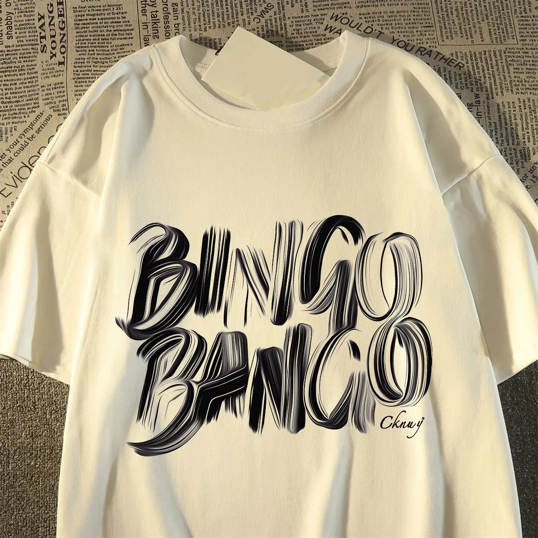 100%重磅纯棉短袖T恤男女同款夏港风简约英文宽松男装半袖上衣ZN1